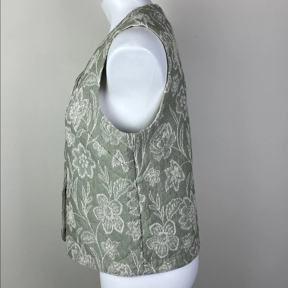 Vintage Embroidered Textile Vest Sage Green Cream